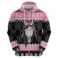 Anglesey Wales Christmas Zip Hoodie Pink Mari Lwyd Welsh Celtic Knot - Wonder Print Shop