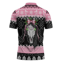 Anglesey Wales Christmas Zipper Polo Shirt Pink Mari Lwyd Welsh Celtic Knot - Wonder Print Shop
