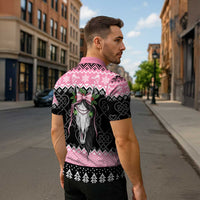 Anglesey Wales Christmas Zipper Polo Shirt Pink Mari Lwyd Welsh Celtic Knot - Wonder Print Shop