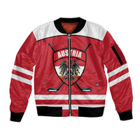 Austria Ice Hockey Custom Sleeve Zip Bomber Jacket Austrian Eagle Shield Red Version