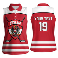 Austria Ice Hockey Custom Women Sleeveless Polo Shirt Austrian Eagle Shield Red Version