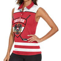 Austria Ice Hockey Custom Women Sleeveless Polo Shirt Austrian Eagle Shield Red Version