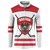 Austria Ice Hockey Custom Button Sweatshirt Austrian Eagle Shield White Version