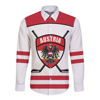 Austria Ice Hockey Custom Long Sleeve Button Shirt Austrian Eagle Shield White Version