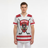 Austria Ice Hockey Custom Scrub Top Austrian Eagle Shield White Version