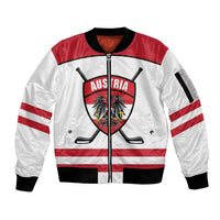 Austria Ice Hockey Custom Sleeve Zip Bomber Jacket Austrian Eagle Shield White Version