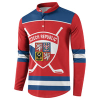 Czech Republic Ice Hockey Custom Button Sweatshirt Czechia Lion Shield Red Version