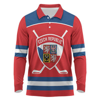 Czech Republic Ice Hockey Custom Long Sleeve Polo Shirt Czechia Lion Shield Red Version