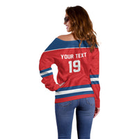 Czech Republic Ice Hockey Custom Off Shoulder Sweater Czechia Lion Shield Red Version