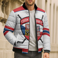 Czech Republic Ice Hockey Custom Bomber Puffer Jacket Czechia Lion Shield White Version