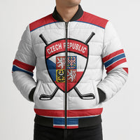 Czech Republic Ice Hockey Custom Bomber Puffer Jacket Czechia Lion Shield White Version
