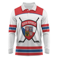 Czech Republic Ice Hockey Custom Long Sleeve Polo Shirt Czechia Lion Shield White Version