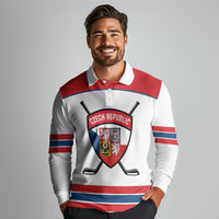 Czech Republic Ice Hockey Custom Long Sleeve Polo Shirt Czechia Lion Shield White Version