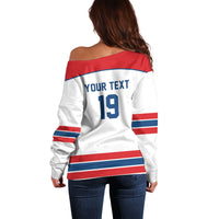 Czech Republic Ice Hockey Custom Off Shoulder Sweater Czechia Lion Shield White Version