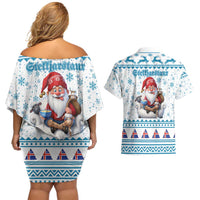 Iceland Christmas Couples Matching Off Shoulder Short Dress and Hawaiian Shirt Stekkjastaur Sheep-Cote-Clod LT19