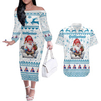 Iceland Christmas Couples Matching Off The Shoulder Long Sleeve Dress and Hawaiian Shirt Stekkjastaur Sheep-Cote-Clod LT19