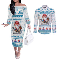 Iceland Christmas Couples Matching Off The Shoulder Long Sleeve Dress and Long Sleeve Button Shirt Stekkjastaur Sheep-Cote-Clod LT19