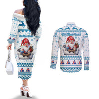 Iceland Christmas Couples Matching Off The Shoulder Long Sleeve Dress and Long Sleeve Button Shirt Stekkjastaur Sheep-Cote-Clod LT19