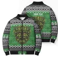 Personalized Anglesey Wales Christmas Bomber Puffer Jacket Green Man Celtic Knot - Wonder Print Shop