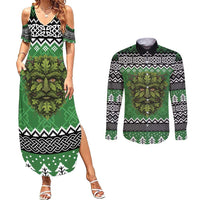 Personalized Anglesey Wales Christmas Couples Matching Summer Maxi Dress and Long Sleeve Button Shirt Green Man Celtic Knot - Wonder Print Shop