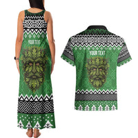 Personalized Anglesey Wales Christmas Couples Matching Tank Maxi Dress and Hawaiian Shirt Green Man Celtic Knot - Wonder Print Shop