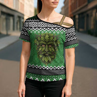 Personalized Anglesey Wales Christmas Cross Shoulder Shirt Green Man Celtic Knot - Wonder Print Shop