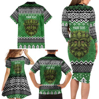 Personalized Anglesey Wales Christmas Family Matching Long Sleeve Bodycon Dress and Hawaiian Shirt Green Man Celtic Knot - Wonder Print Shop