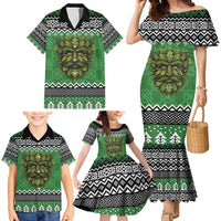 Personalized Anglesey Wales Christmas Family Matching Mermaid Dress and Hawaiian Shirt Green Man Celtic Knot - Wonder Print Shop