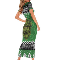Personalized Anglesey Wales Christmas Family Matching Short Sleeve Bodycon Dress and Hawaiian Shirt Green Man Celtic Knot - Wonder Print Shop