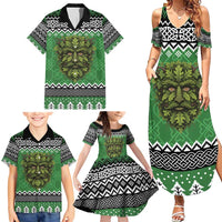Personalized Anglesey Wales Christmas Family Matching Summer Maxi Dress and Hawaiian Shirt Green Man Celtic Knot - Wonder Print Shop