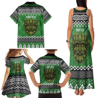 Personalized Anglesey Wales Christmas Family Matching Tank Maxi Dress and Hawaiian Shirt Green Man Celtic Knot - Wonder Print Shop