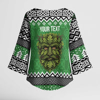 Personalized Anglesey Wales Christmas Kimono Sleeve Blouse Green Man Celtic Knot - Wonder Print Shop