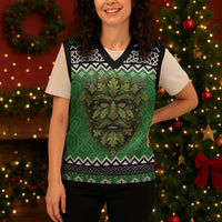 Personalized Anglesey Wales Christmas Knitted V-Neck Vest Green Man Celtic Knot - Wonder Print Shop
