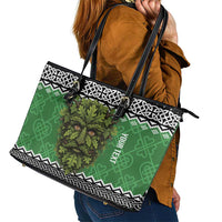 Personalized Anglesey Wales Christmas Leather Tote Bag Green Man Celtic Knot - Wonder Print Shop