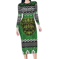 Personalized Anglesey Wales Christmas Long Sleeve Bodycon Dress Green Man Celtic Knot - Wonder Print Shop