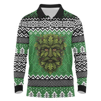Personalized Anglesey Wales Christmas Long Sleeve Polo Shirt Green Man Celtic Knot - Wonder Print Shop