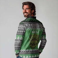 Personalized Anglesey Wales Christmas Long Sleeve Polo Shirt Green Man Celtic Knot - Wonder Print Shop