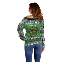 Personalized Anglesey Wales Christmas Off Shoulder Sweater Green Man Celtic Knot - Wonder Print Shop