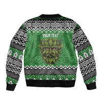 Personalized Anglesey Wales Christmas Sleeve Zip Bomber Jacket Green Man Celtic Knot - Wonder Print Shop