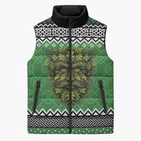 Personalized Anglesey Wales Christmas Sleeveless Puffer Jacket Green Man Celtic Knot - Wonder Print Shop