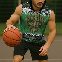 Personalized Anglesey Wales Christmas Sleeveless Zip Hoodie Green Man Celtic Knot - Wonder Print Shop