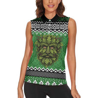 Personalized Anglesey Wales Christmas Women Sleeveless Polo Shirt Green Man Celtic Knot - Wonder Print Shop