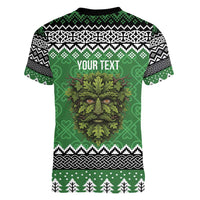 Personalized Anglesey Wales Christmas Women V-Neck T-Shirt Green Man Celtic Knot - Wonder Print Shop