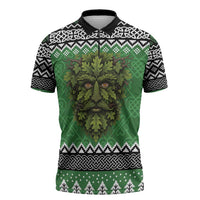 Personalized Anglesey Wales Christmas Zipper Polo Shirt Green Man Celtic Knot - Wonder Print Shop