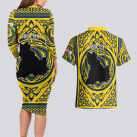 Personalized Brecknockshire Wales Couples Matching Long Sleeve Bodycon Dress and Hawaiian Shirt Welsh Celtic Bat And Swords Design - Wonder Print Shop