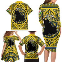 Personalized Brecknockshire Wales Family Matching Long Sleeve Bodycon Dress and Hawaiian Shirt Welsh Celtic Bat And Swords Design - Wonder Print Shop