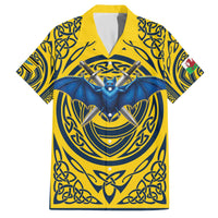 Personalized Brecknockshire Wales Family Matching Off The Shoulder Long Sleeve Dress and Hawaiian Shirt Welsh Celtic Bat And Swords Design - Wonder Print Shop