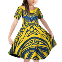 Personalized Brecknockshire Wales Family Matching Off Shoulder Short Dress and Hawaiian Shirt Welsh Celtic Bat And Swords Design - Wonder Print Shop