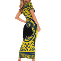 Personalized Brecknockshire Wales Family Matching Short Sleeve Bodycon Dress and Hawaiian Shirt Welsh Celtic Bat And Swords Design - Wonder Print Shop