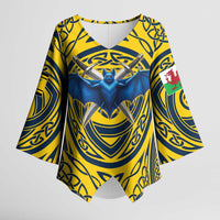 Personalized Brecknockshire Wales Kimono Sleeve Blouse Welsh Celtic Bat And Swords Design - Wonder Print Shop